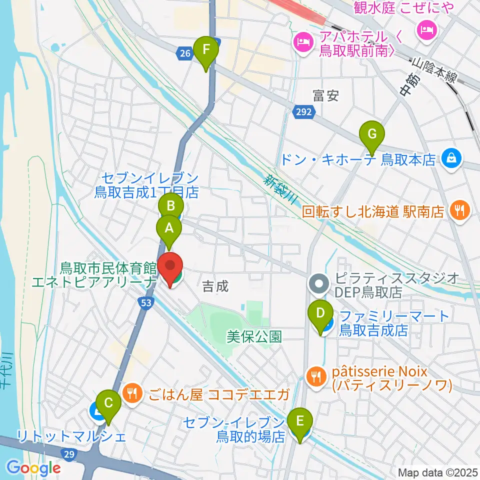 鳥取市民体育館エネトピアアリーナ周辺のコンビニエンスストア一覧地図