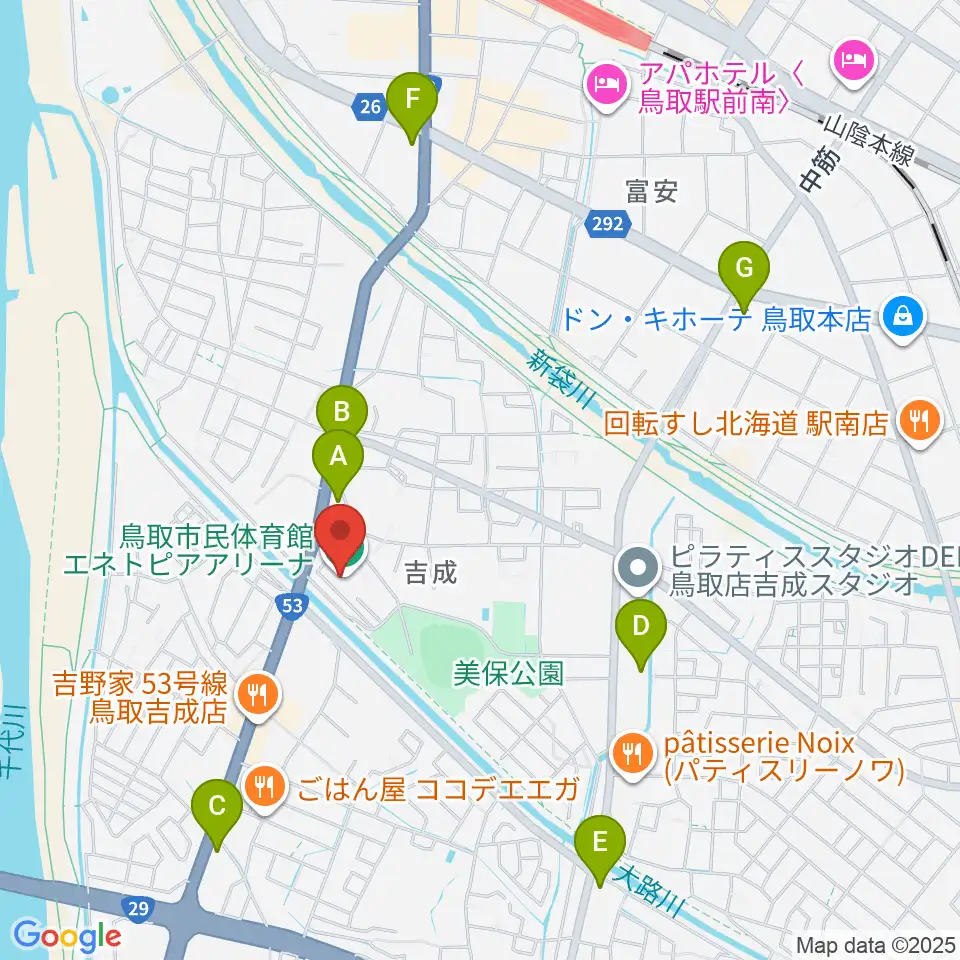 鳥取市民体育館エネトピアアリーナ周辺のコンビニエンスストア一覧地図