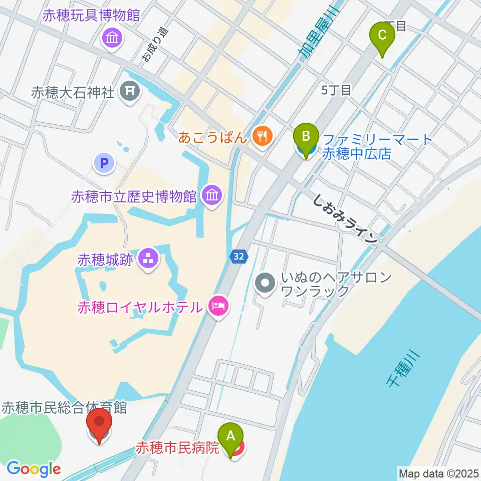 品川リフラ赤穂市民総合体育館周辺のコンビニエンスストア一覧地図