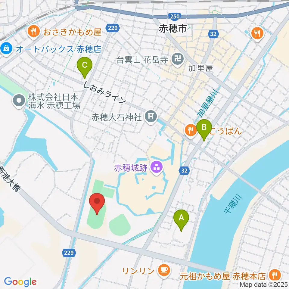 赤穂城南緑地陸上競技場周辺のコンビニエンスストア一覧地図