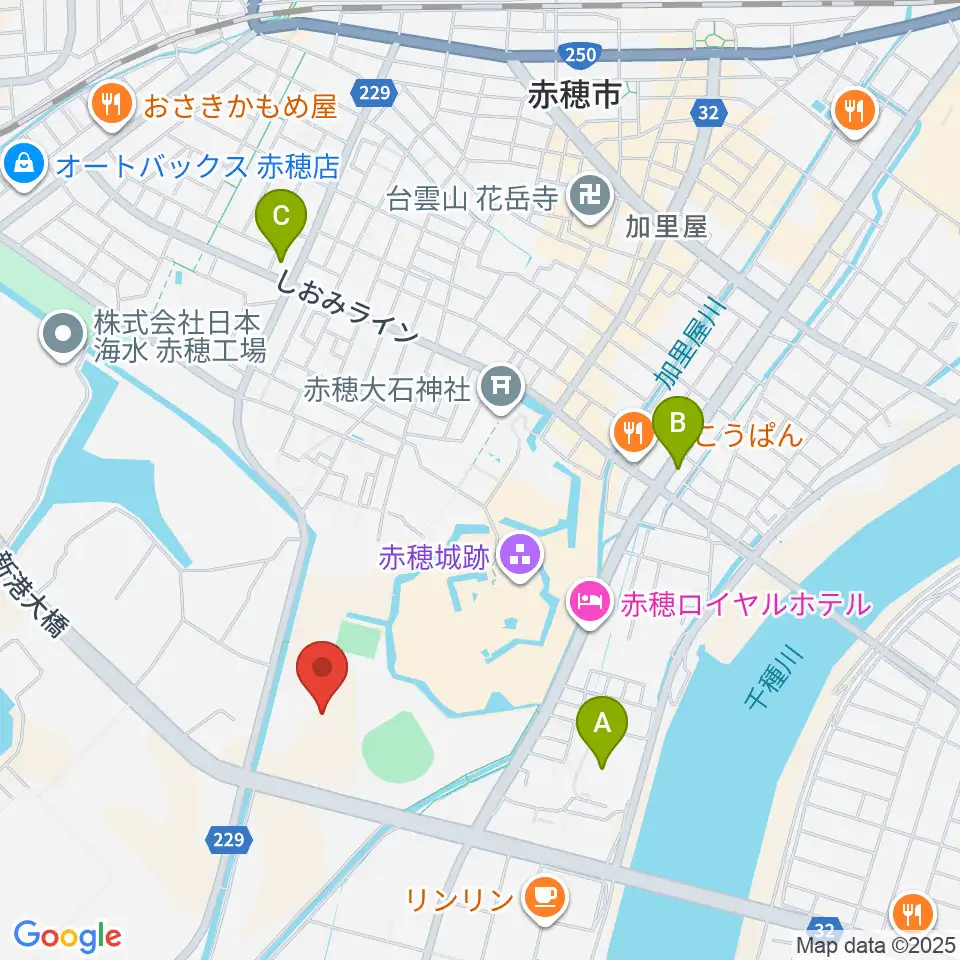 赤穂城南緑地陸上競技場周辺のコンビニエンスストア一覧地図