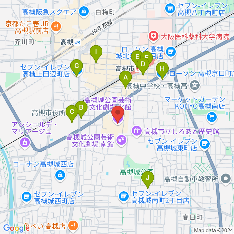 高槻城公園芸術文化劇場 北館周辺のコンビニエンスストア一覧地図