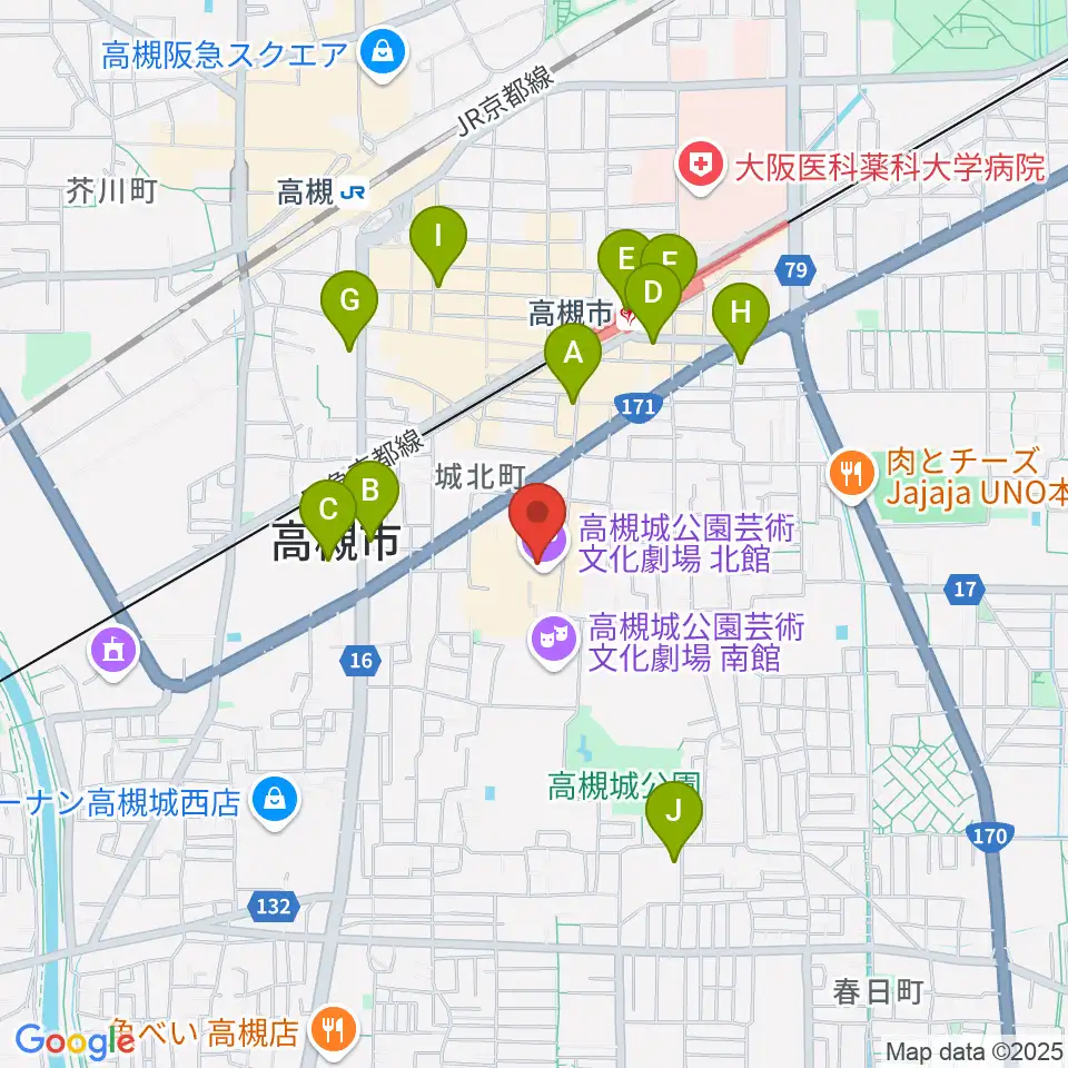 高槻城公園芸術文化劇場 北館周辺のコンビニエンスストア一覧地図