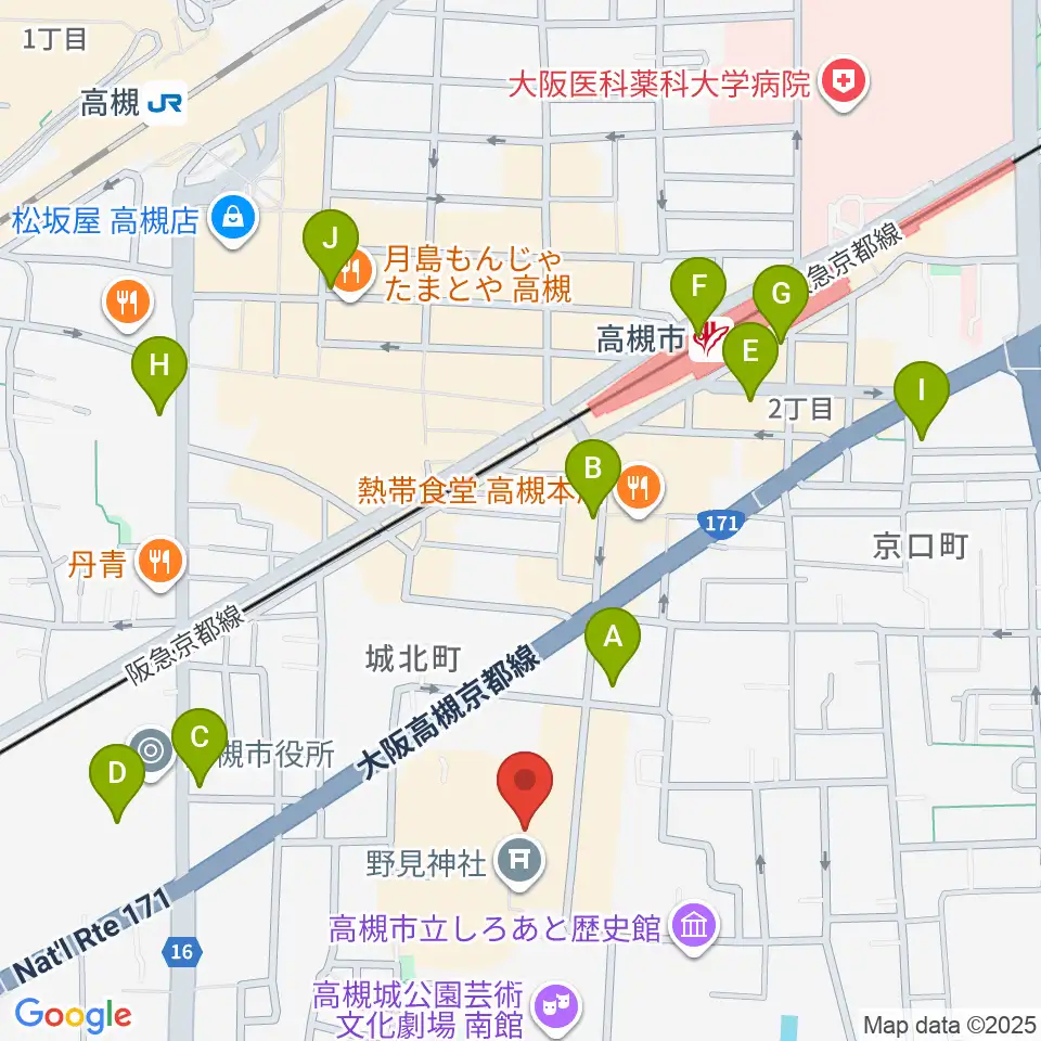 高槻城公園芸術文化劇場 北館周辺のコンビニエンスストア一覧地図