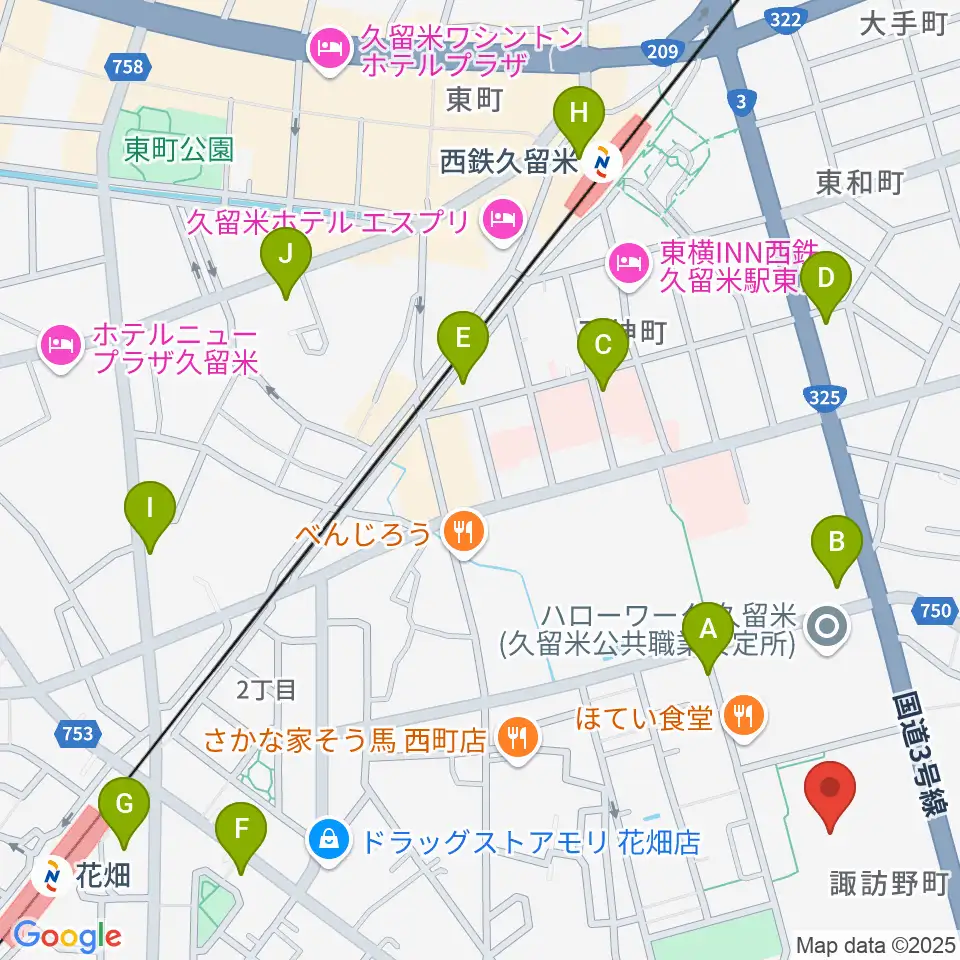 えーるピア久留米 生涯学習センター周辺のコンビニエンスストア一覧地図
