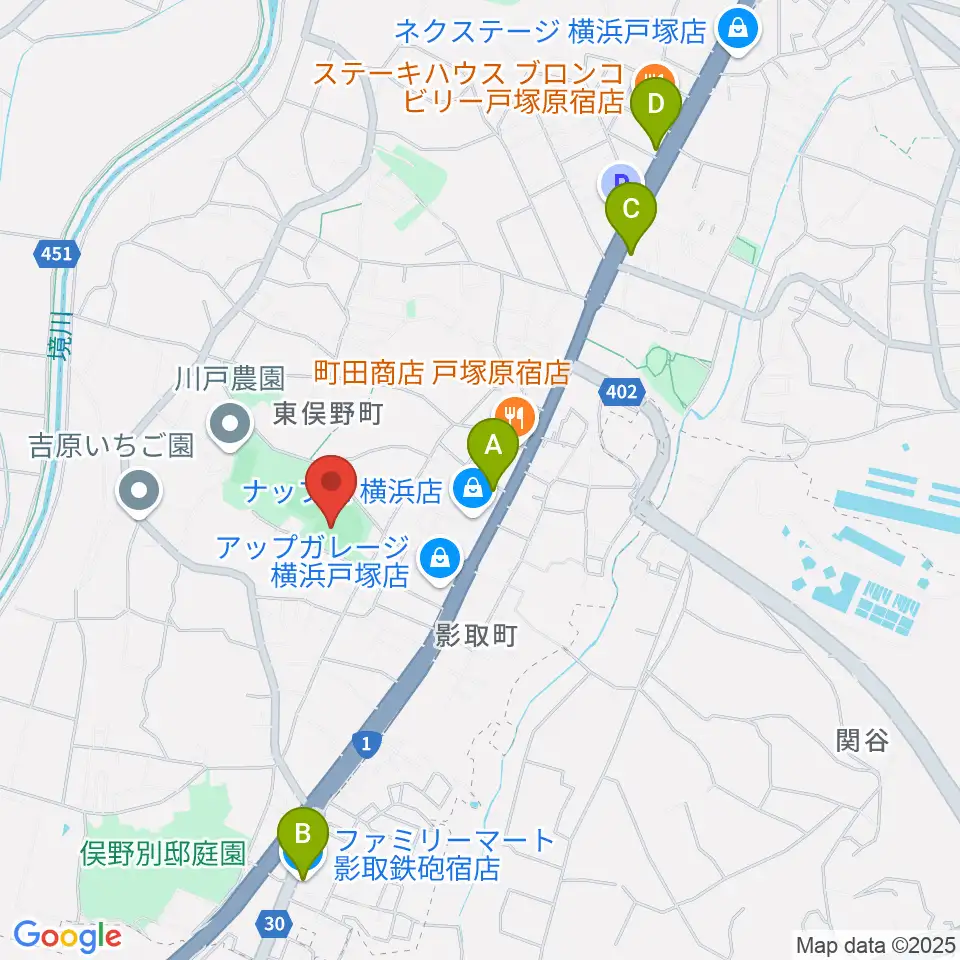東俣野中央公園運動広場周辺のコンビニエンスストア一覧地図