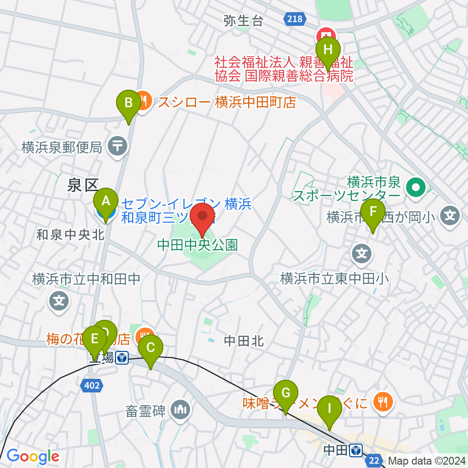 中田中央公園野球場周辺のコンビニエンスストア一覧地図