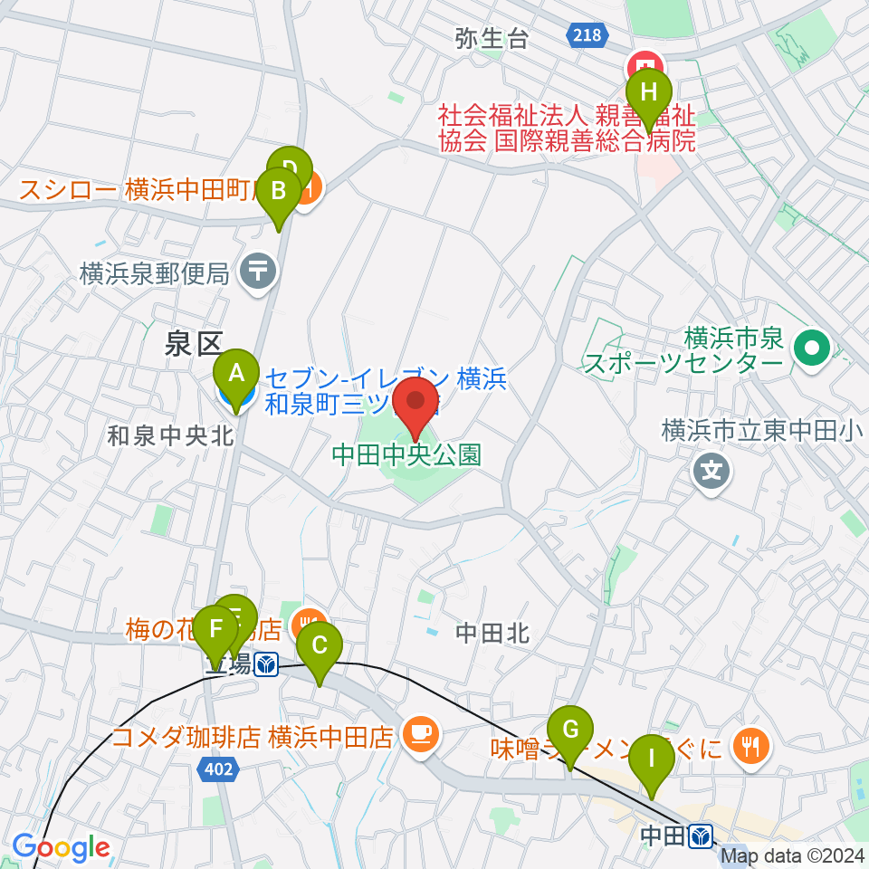 中田中央公園野球場周辺のコンビニエンスストア一覧地図