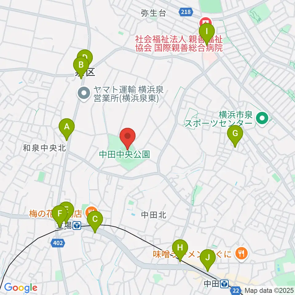 中田中央公園野球場周辺のコンビニエンスストア一覧地図