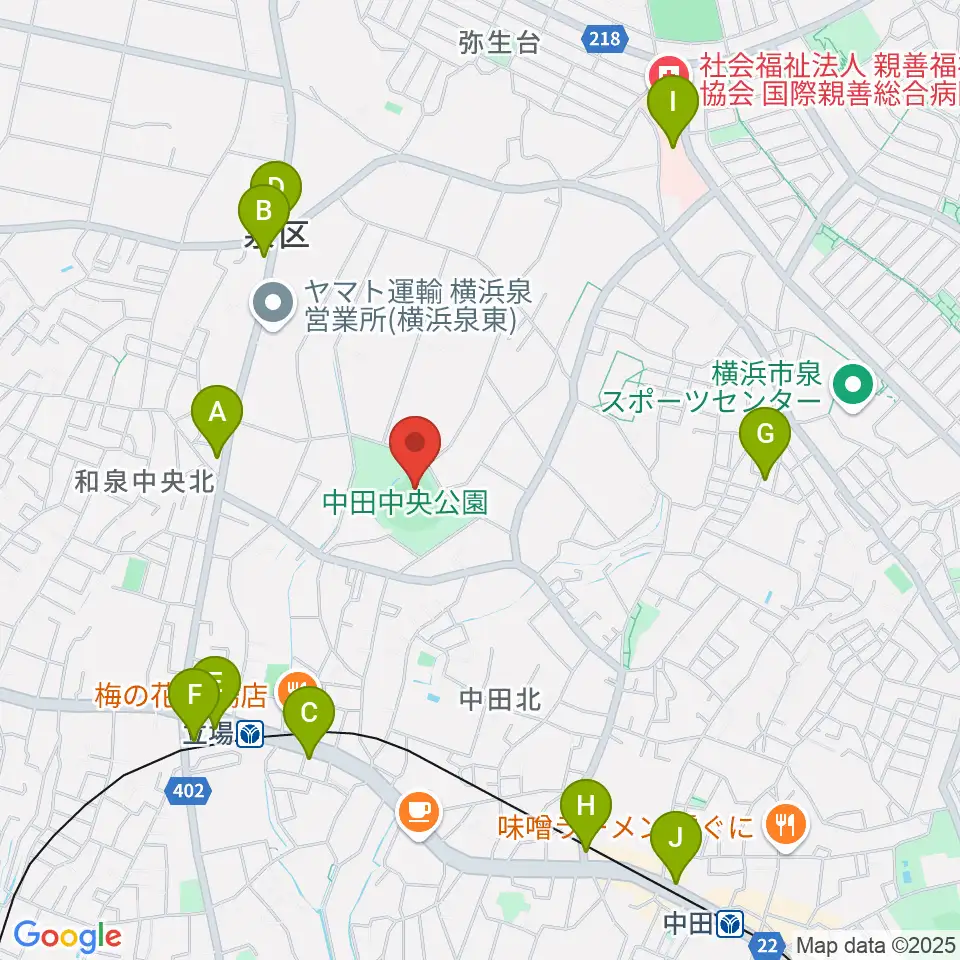 中田中央公園野球場周辺のコンビニエンスストア一覧地図