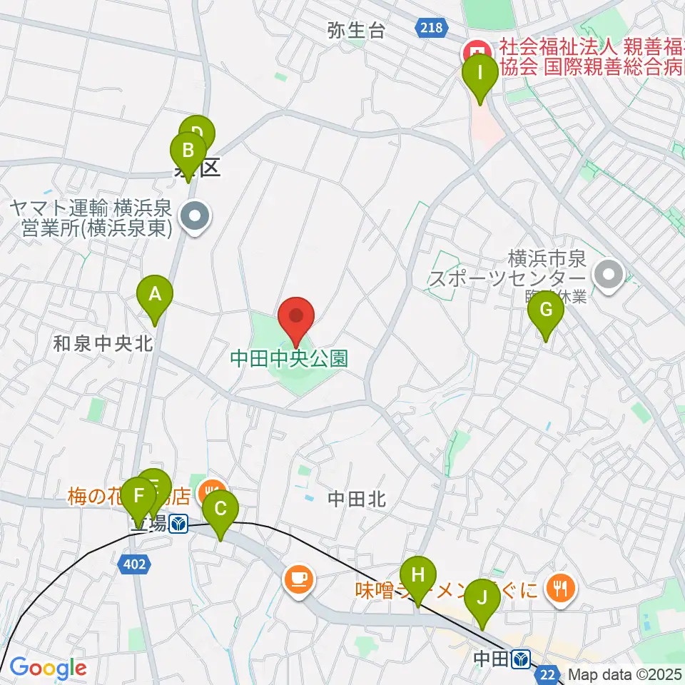 中田中央公園野球場周辺のコンビニエンスストア一覧地図