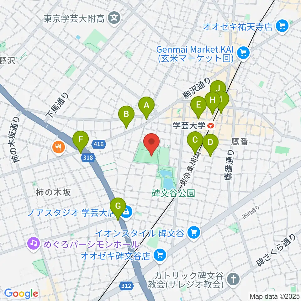 碑文谷野球場周辺のコンビニエンスストア一覧地図