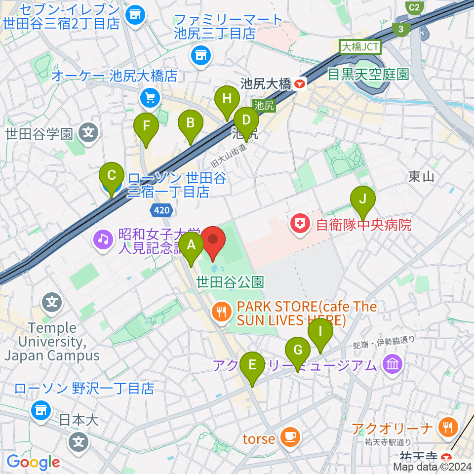 せたがや未来の平和館周辺のコンビニエンスストア一覧地図