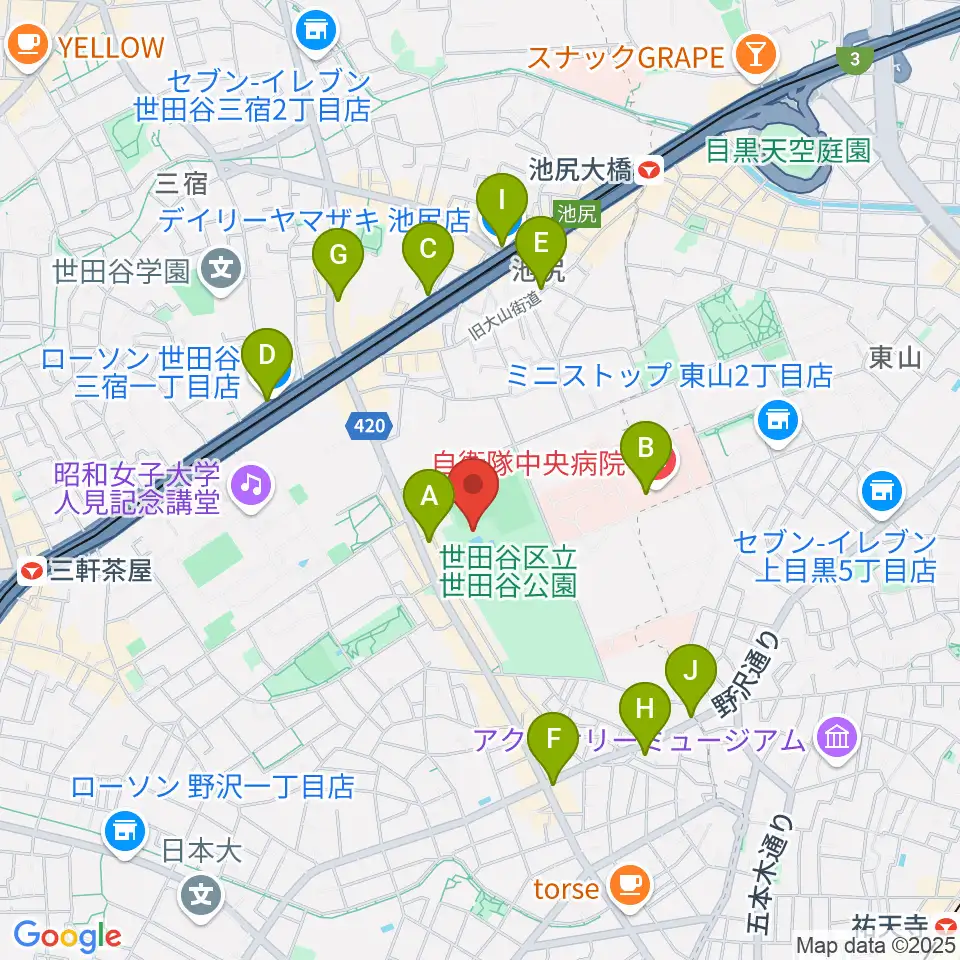 せたがや未来の平和館周辺のコンビニエンスストア一覧地図