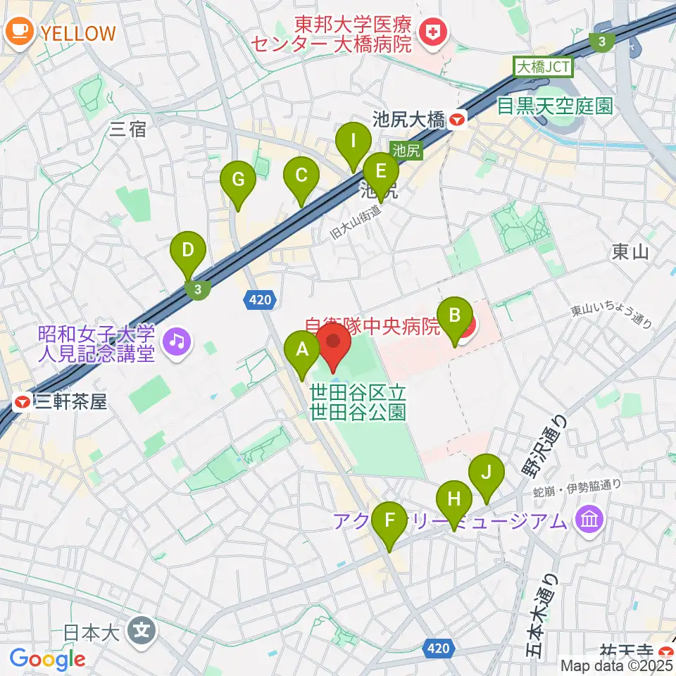せたがや未来の平和館周辺のコンビニエンスストア一覧地図