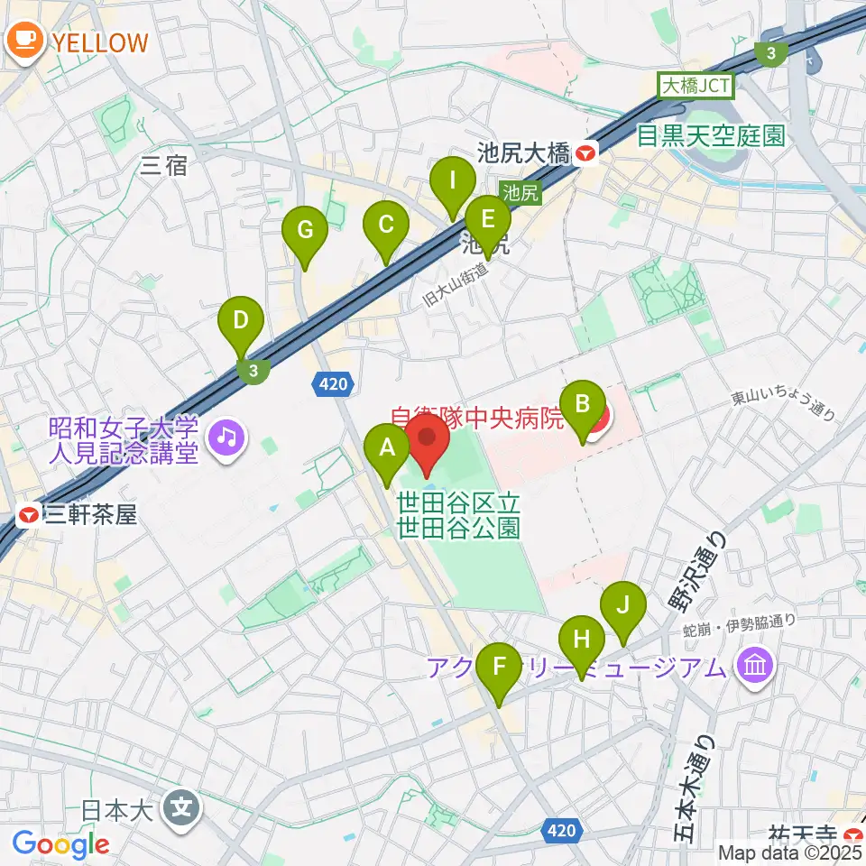 せたがや未来の平和館周辺のコンビニエンスストア一覧地図