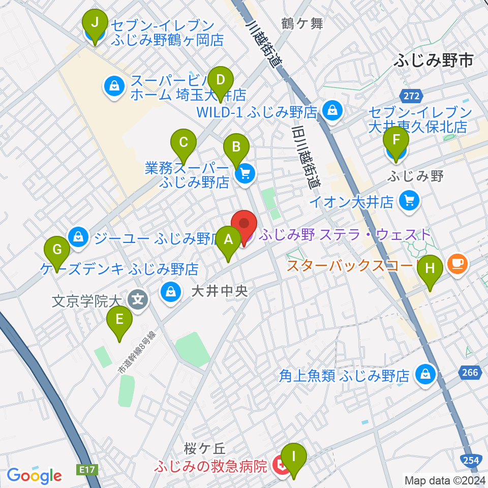 ふじみ野ステラ・ウェスト周辺のコンビニエンスストア一覧地図