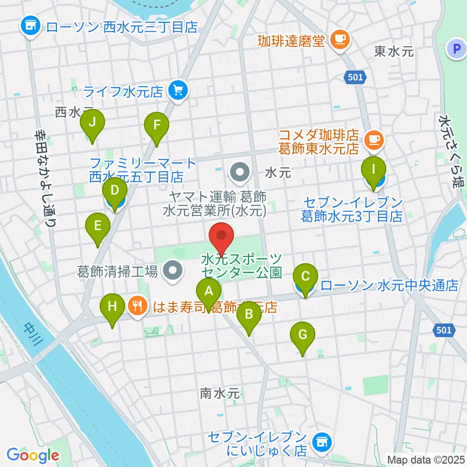 水元総合スポーツセンター周辺のコンビニエンスストア一覧地図