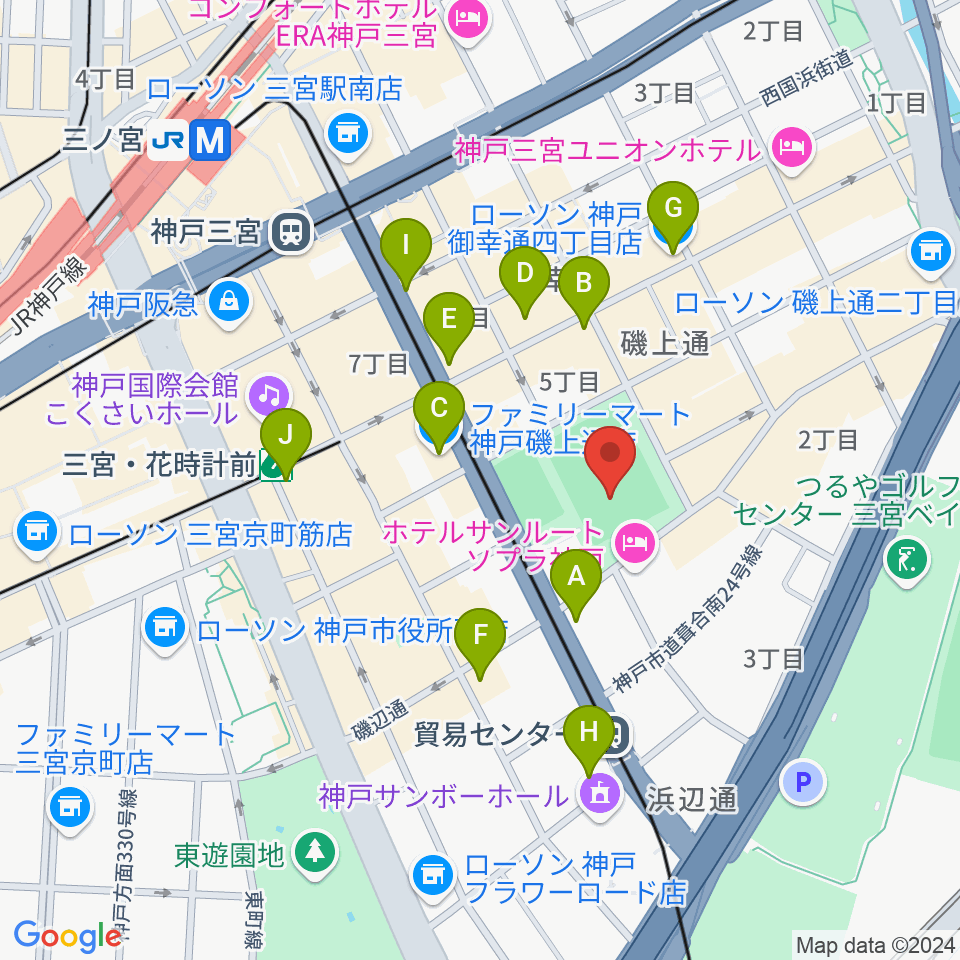 神戸市立磯上体育館周辺のコンビニエンスストア一覧地図