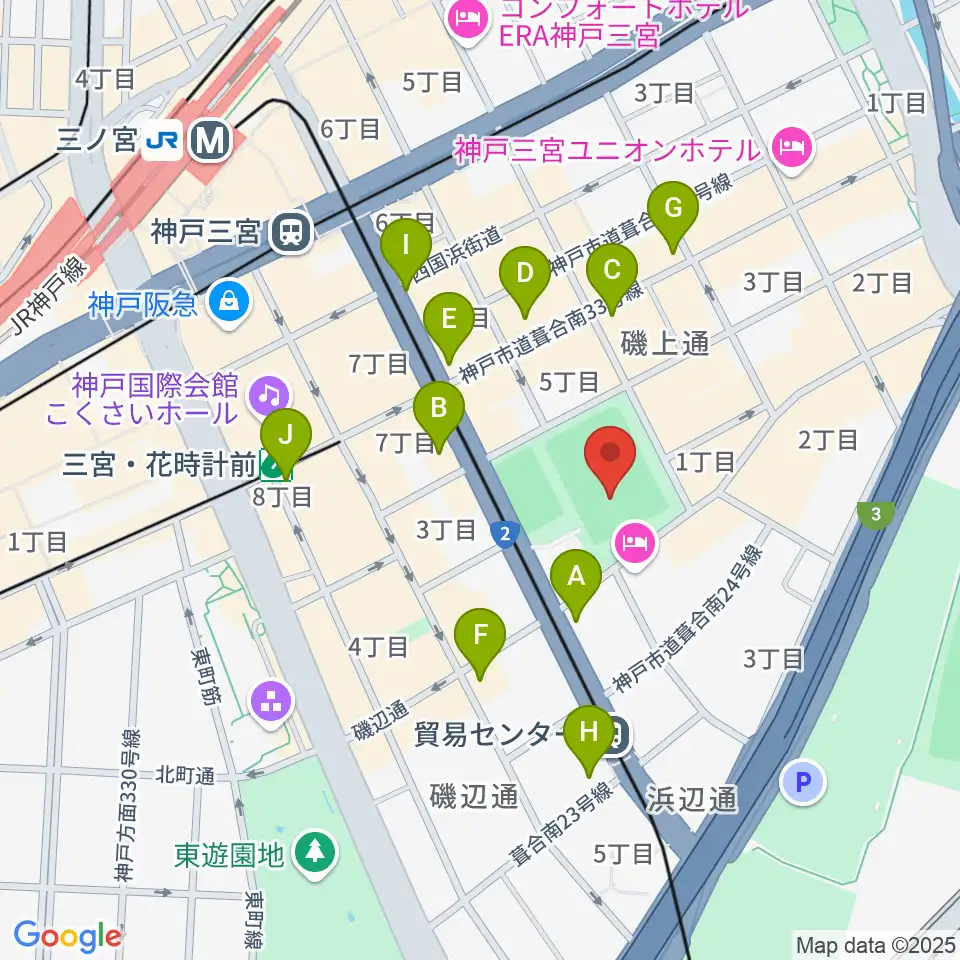 神戸市立磯上体育館周辺のコンビニエンスストア一覧地図