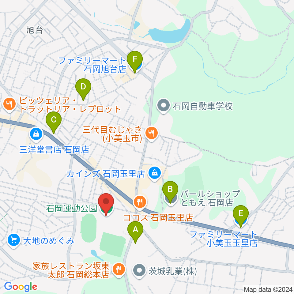 石岡市運動公園体育館周辺のコンビニエンスストア一覧地図