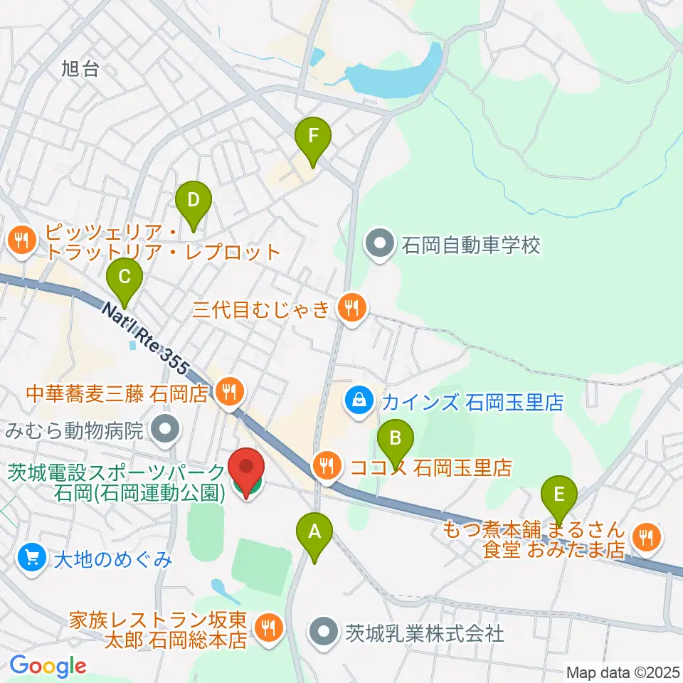 石岡市運動公園体育館周辺のコンビニエンスストア一覧地図
