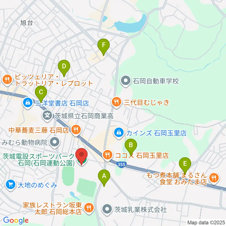 石岡市運動公園体育館周辺のコンビニエンスストア一覧地図