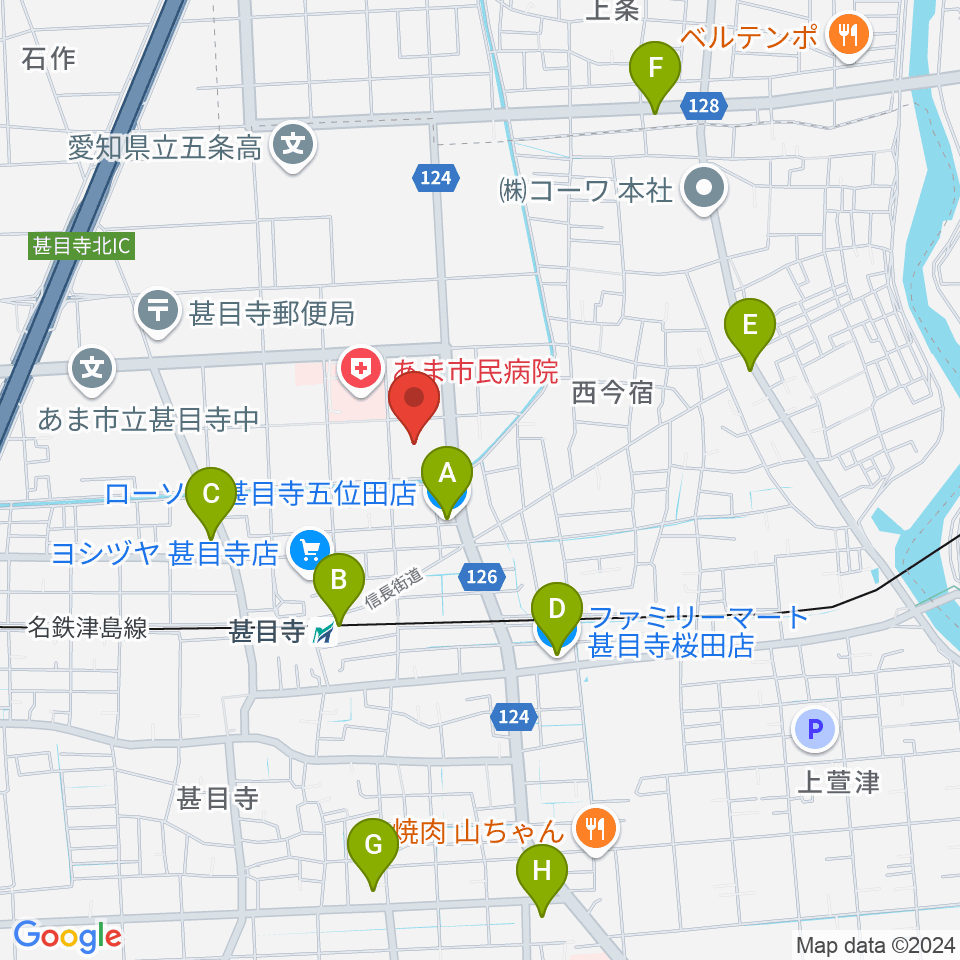 あま市甚目寺総合体育館周辺のコンビニエンスストア一覧地図