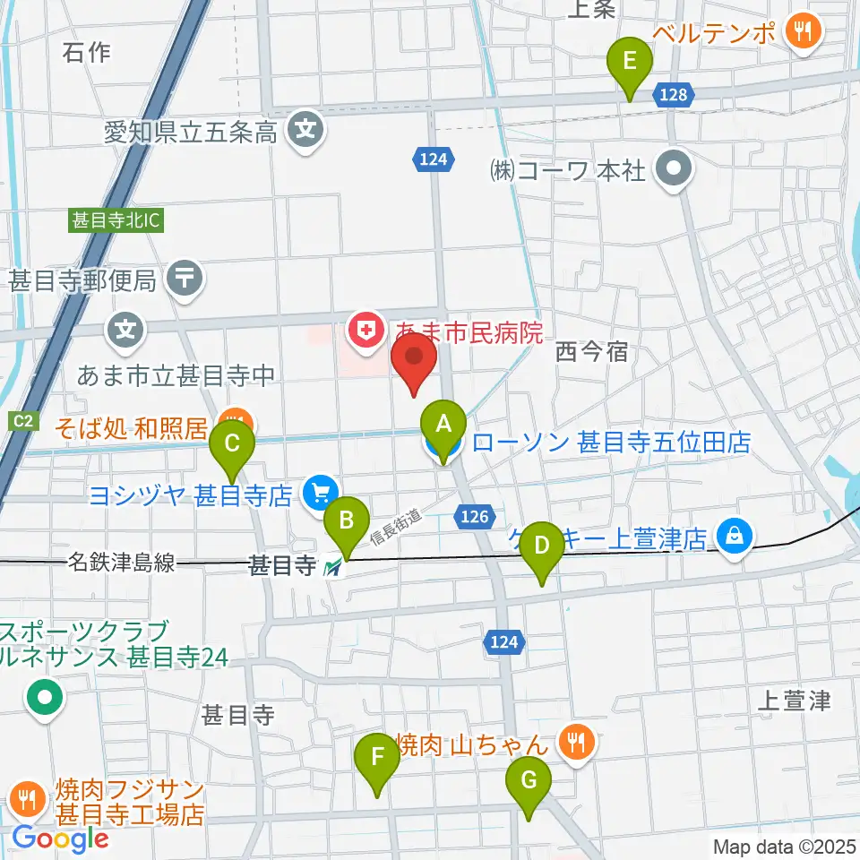 あま市甚目寺総合体育館周辺のコンビニエンスストア一覧地図