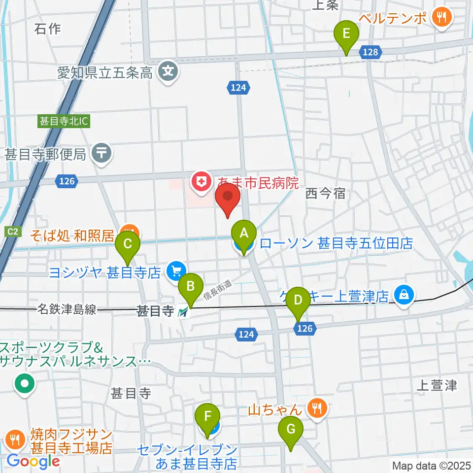 あま市甚目寺総合体育館周辺のコンビニエンスストア一覧地図