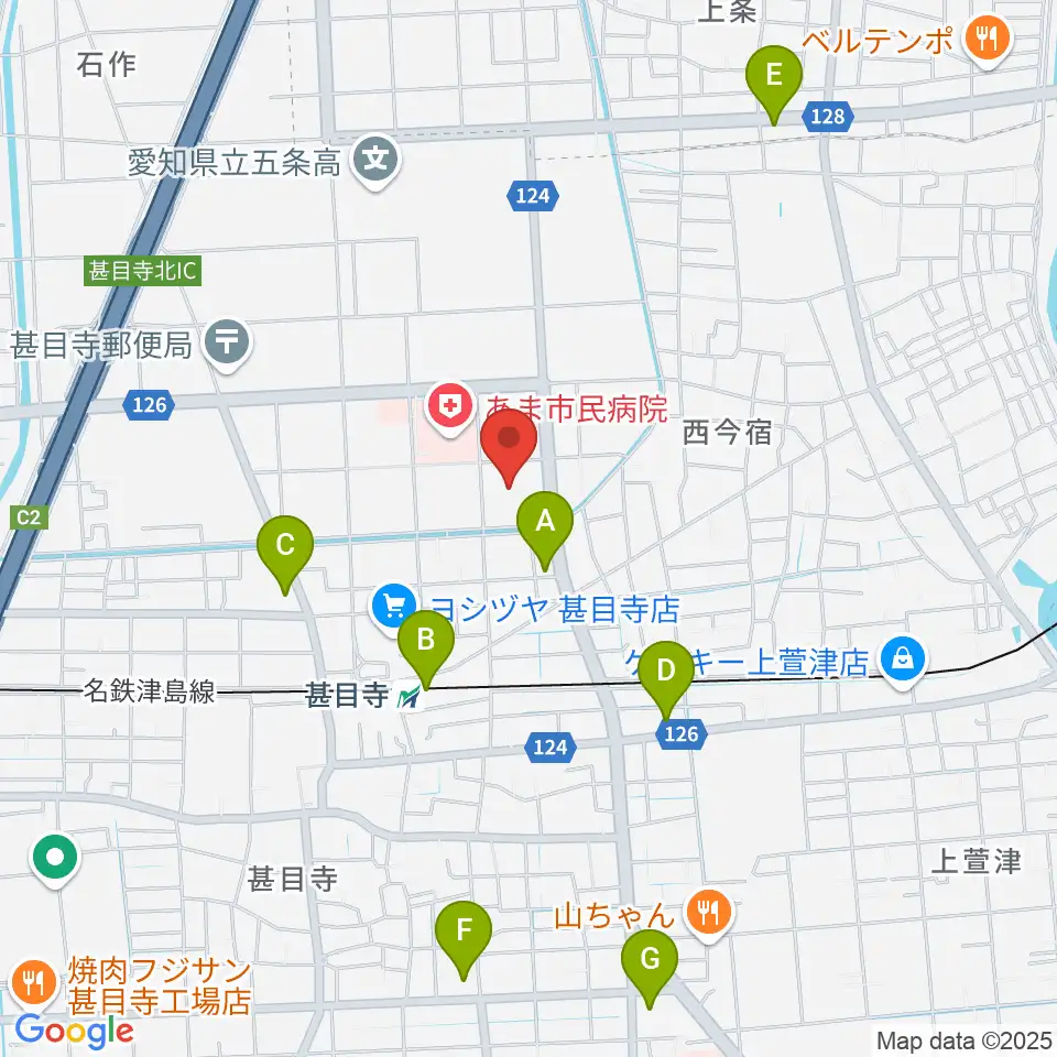 あま市甚目寺総合体育館周辺のコンビニエンスストア一覧地図