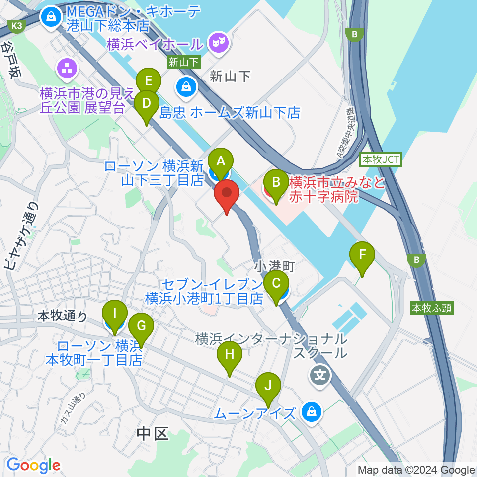 横浜市中スポーツセンター周辺のコンビニエンスストア一覧地図