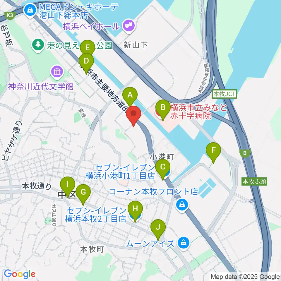 横浜市中スポーツセンター周辺のコンビニエンスストア一覧地図