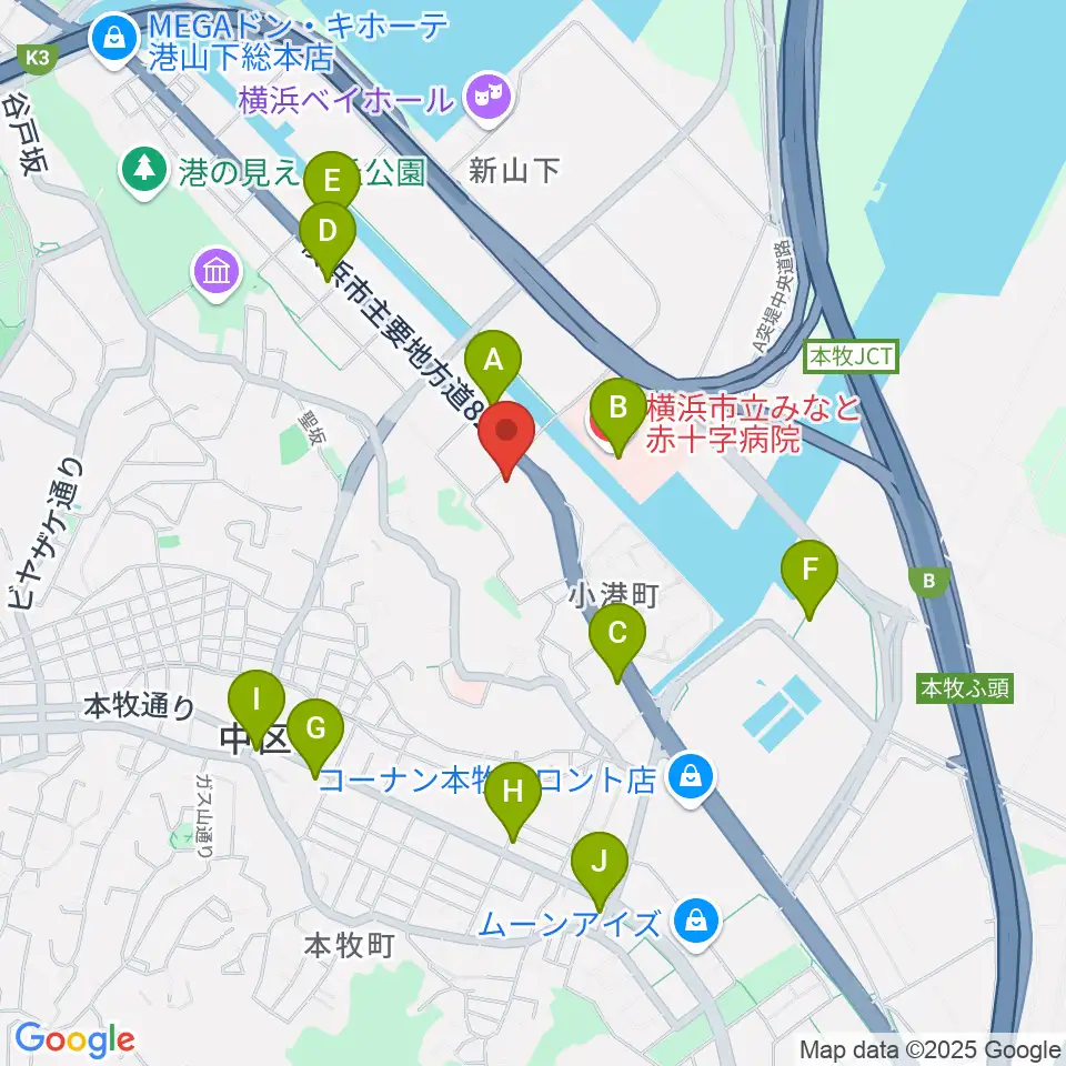 横浜市中スポーツセンター周辺のコンビニエンスストア一覧地図