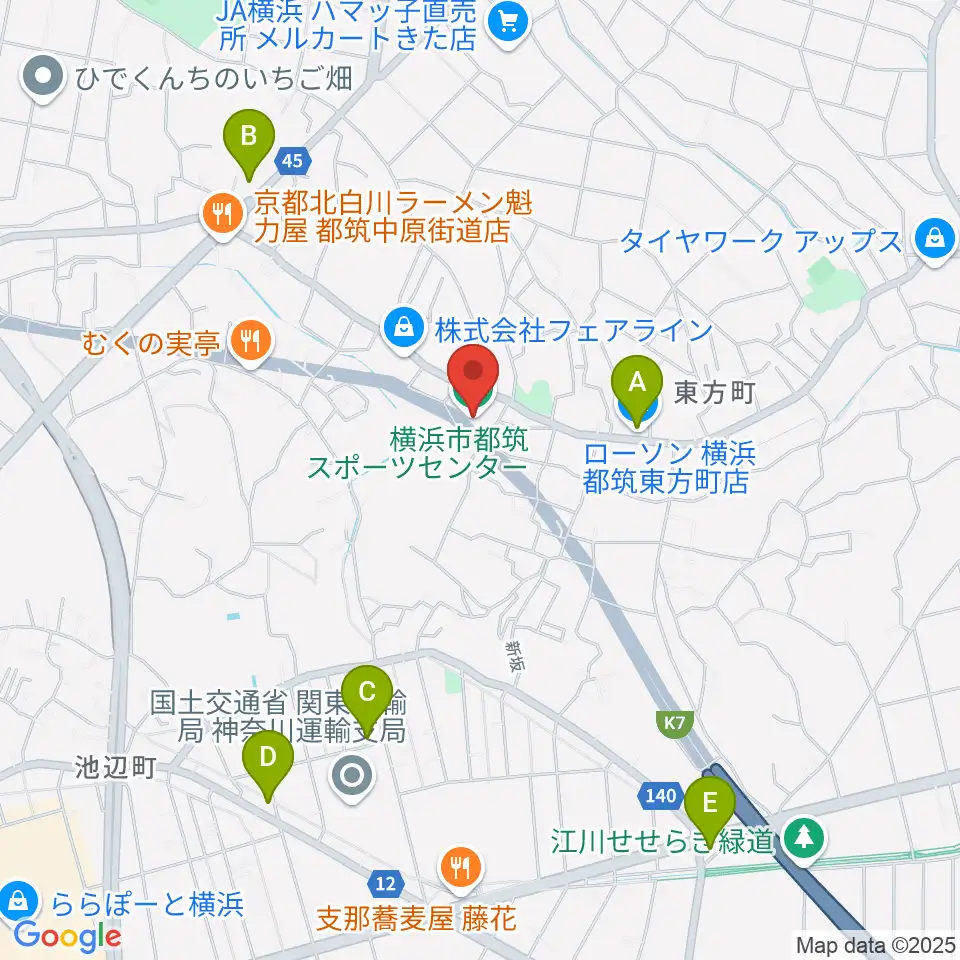 横浜市都筑スポーツセンター周辺のコンビニエンスストア一覧地図