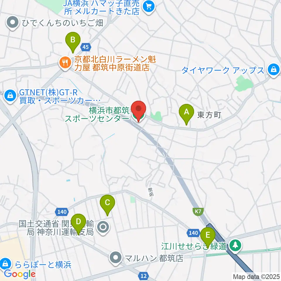 横浜市都筑スポーツセンター周辺のコンビニエンスストア一覧地図