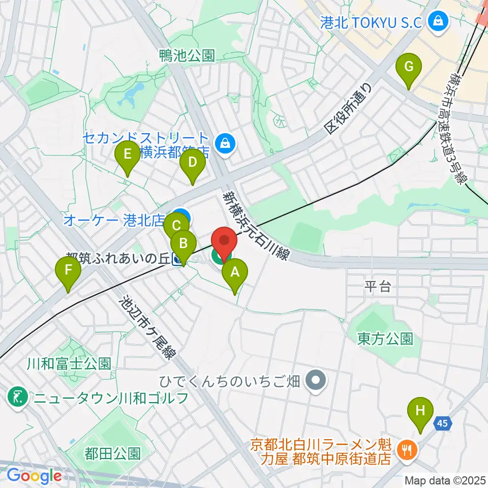 横浜市都筑プール周辺のコンビニエンスストア一覧地図