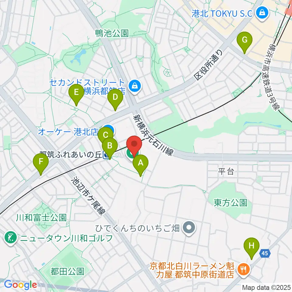 横浜市都筑プール周辺のコンビニエンスストア一覧地図