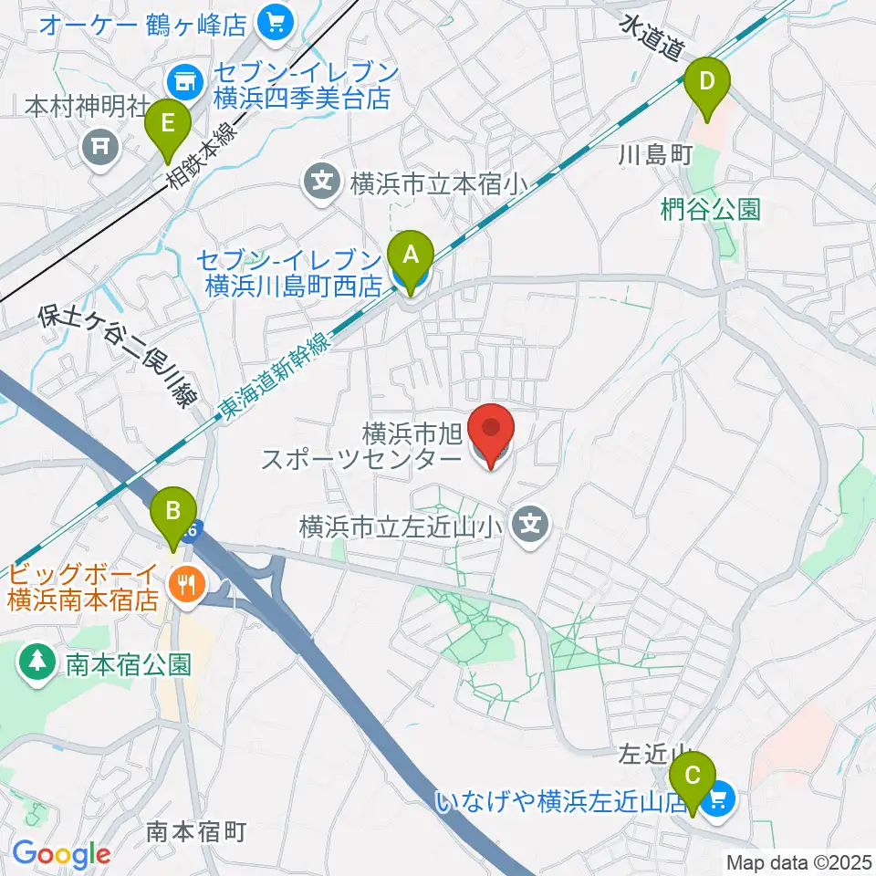 横浜市旭スポーツセンター周辺のコンビニエンスストア一覧地図