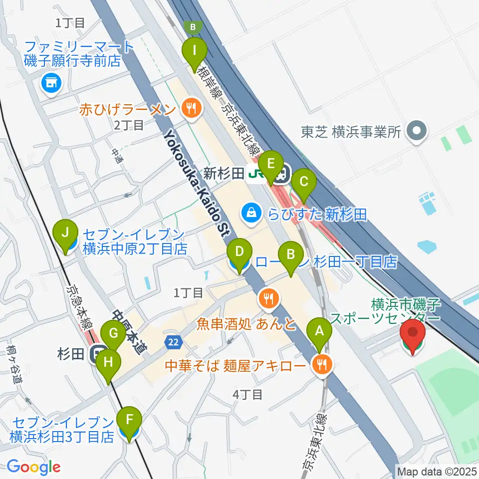 横浜市磯子スポーツセンター周辺のコンビニエンスストア一覧地図