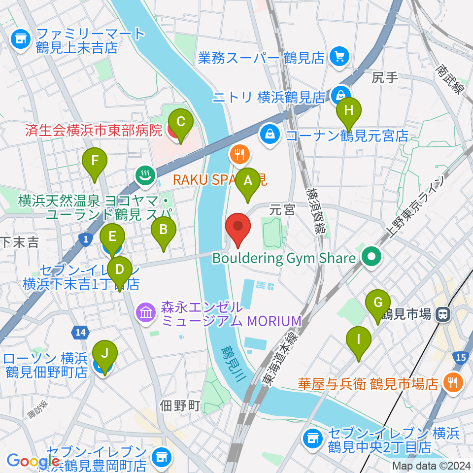 横浜市鶴見スポーツセンター周辺のコンビニエンスストア一覧地図