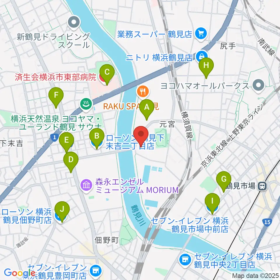 横浜市鶴見スポーツセンター周辺のコンビニエンスストア一覧地図