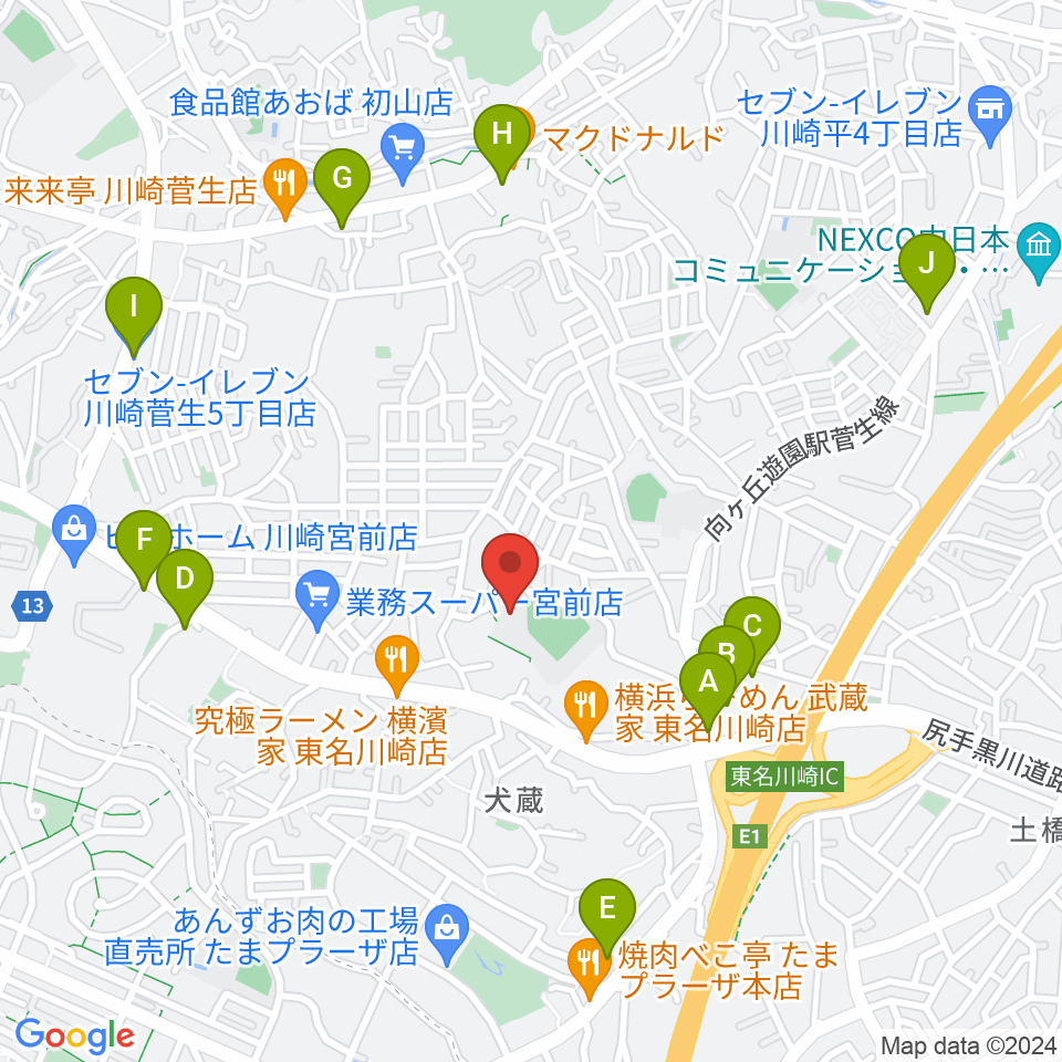 川崎市宮前スポーツセンター周辺のコンビニエンスストア一覧地図