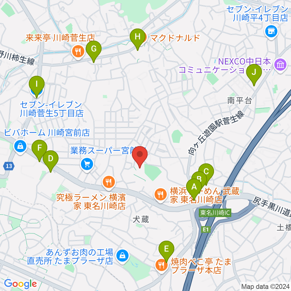 川崎市宮前スポーツセンター周辺のコンビニエンスストア一覧地図