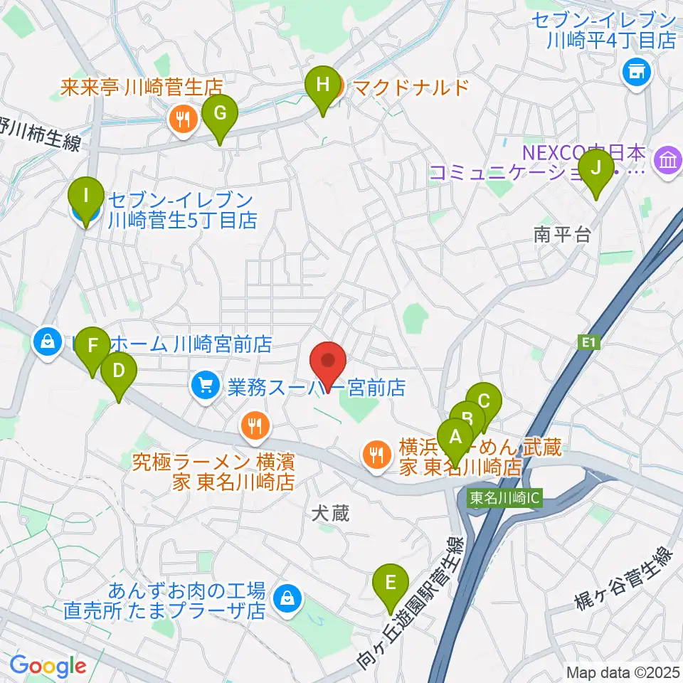 川崎市宮前スポーツセンター周辺のコンビニエンスストア一覧地図