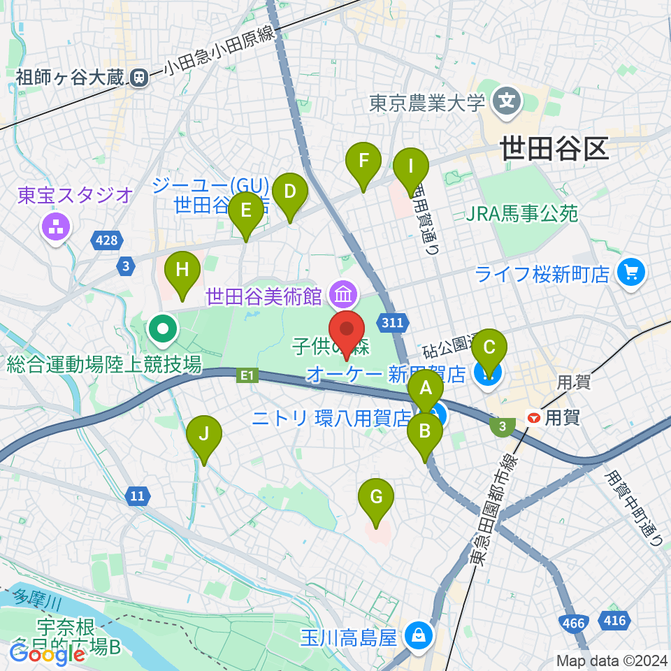 砧公園小サッカー場周辺のコンビニエンスストア一覧地図