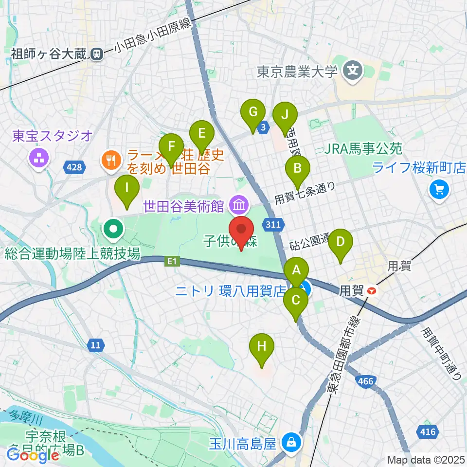 砧公園小サッカー場周辺のコンビニエンスストア一覧地図