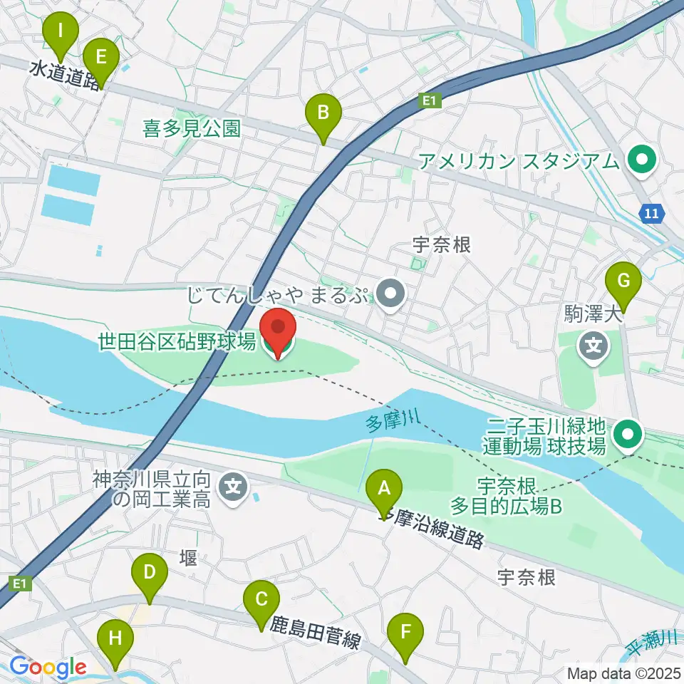 目黒区砧野球場周辺のコンビニエンスストア一覧地図