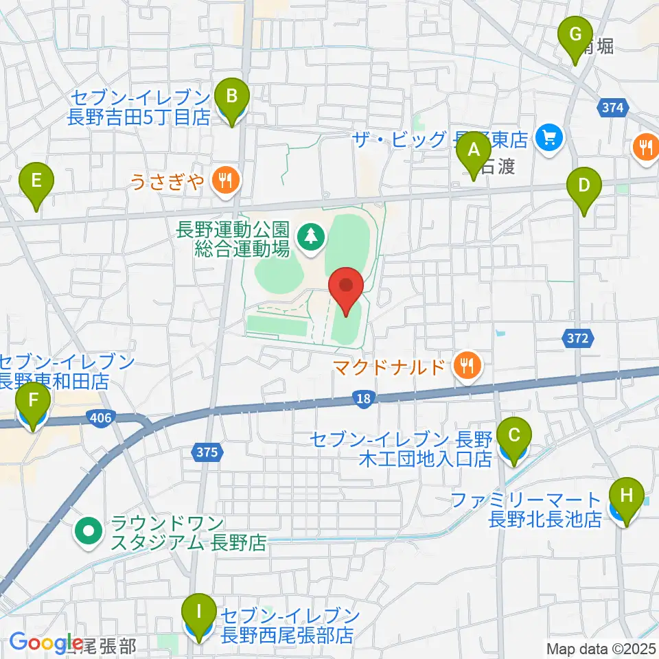 長野運動公園陸上サブトラック周辺のコンビニエンスストア一覧地図