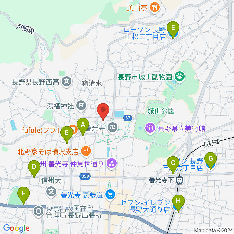 善光寺史料館・日本忠霊殿周辺のコンビニエンスストア一覧地図